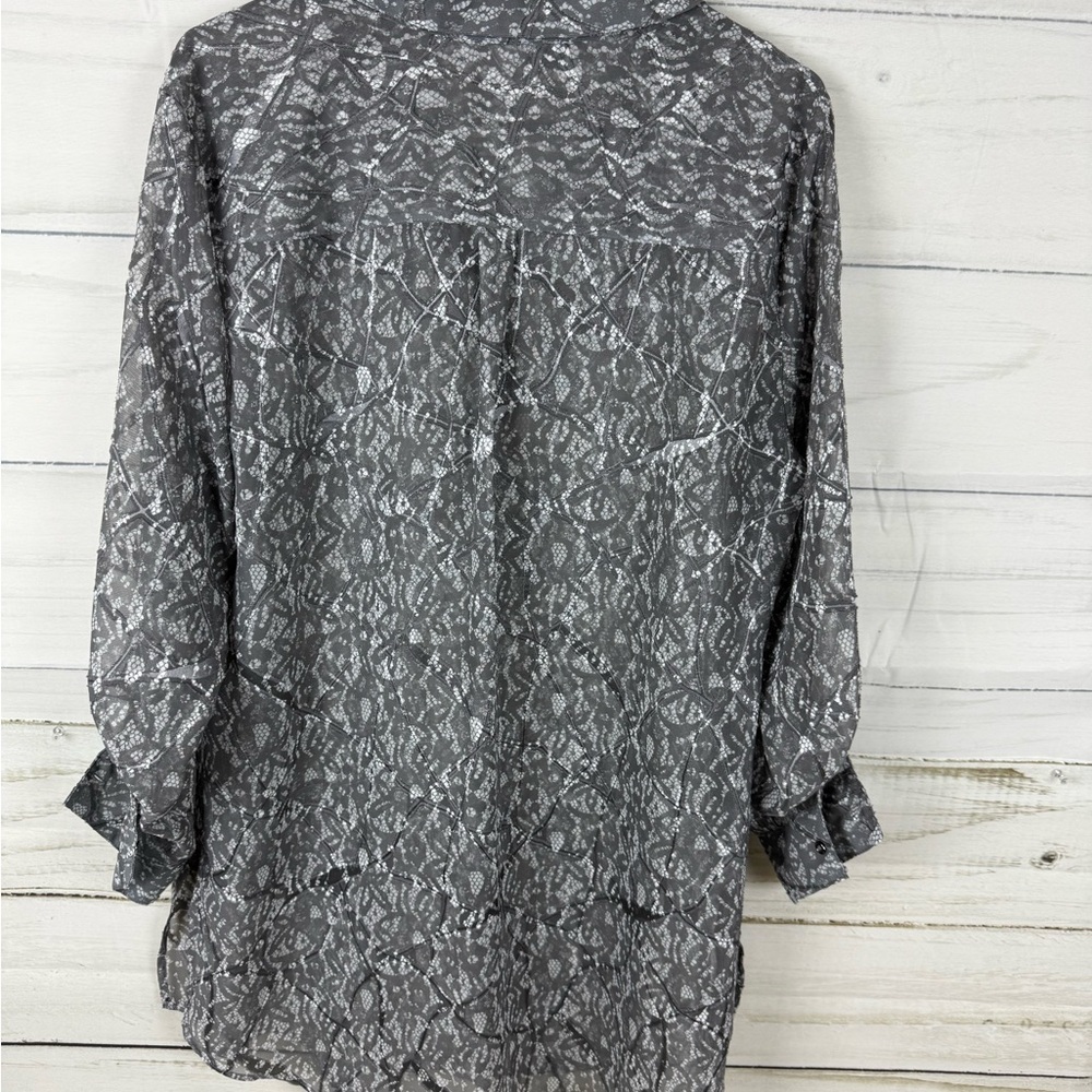 JM Collection Gray shear Button Down Shirt - Picture 6 of 7